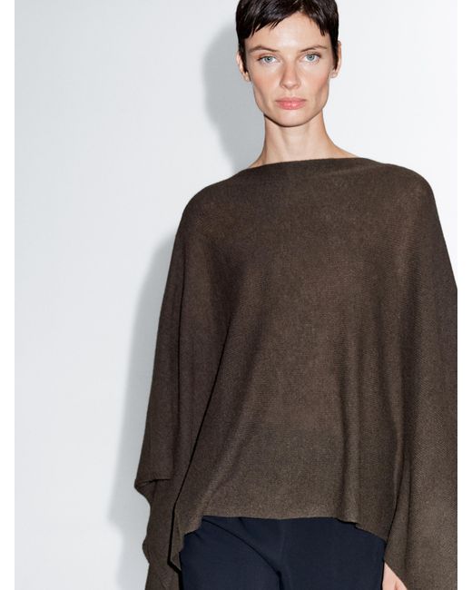 MASSIMO DUTTI Brown Asymmetric Knit Wool Cape