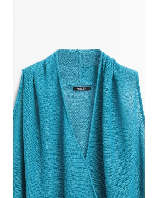 MASSIMO DUTTI Blue Linen Crossover Top