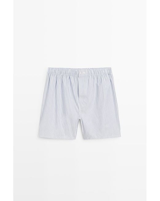 MASSIMO DUTTI White 100% Cotton Striped Boxers for men