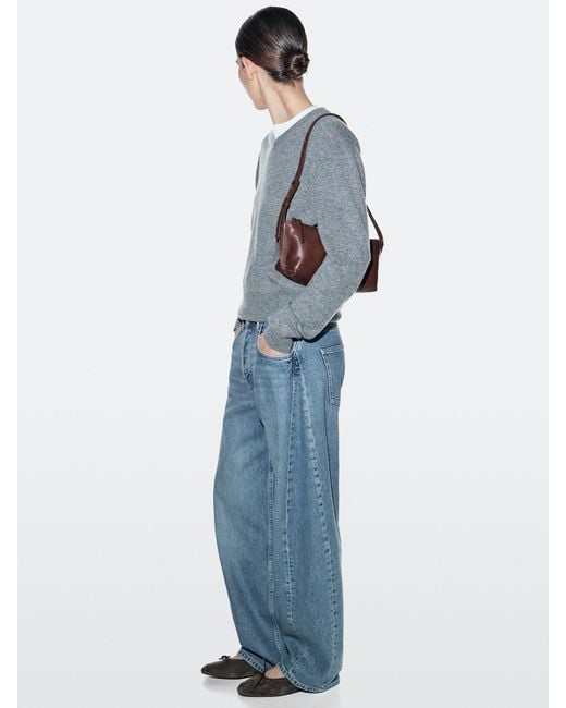 MASSIMO DUTTI Blue Nappa Leather Shoulder Bag