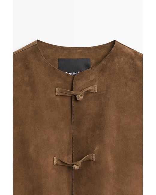 MASSIMO DUTTI Brown Suede Leather Stand Collar Jacket