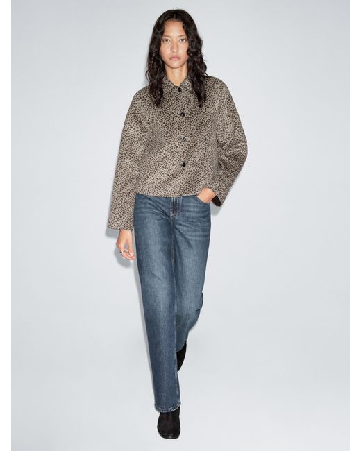 MASSIMO DUTTI Brown Short Wool Blend Animal Print Coat