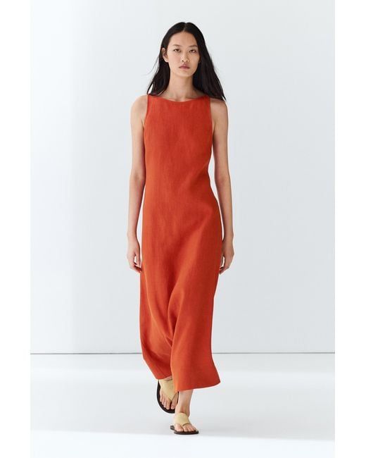 MASSIMO DUTTI Red 100% Linen Halter Dress