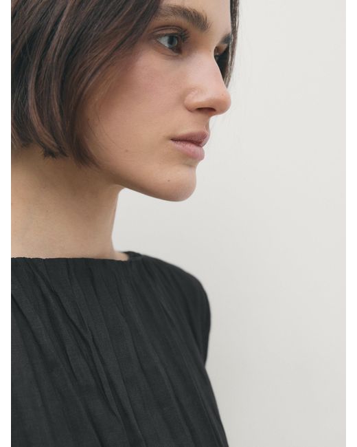 MASSIMO DUTTI Black Pleated Dress