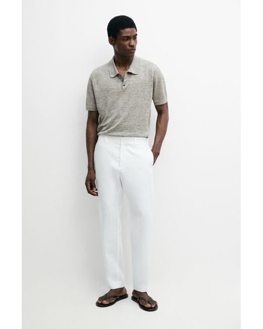 MASSIMO DUTTI White Tapered Fit Linen Pants for men