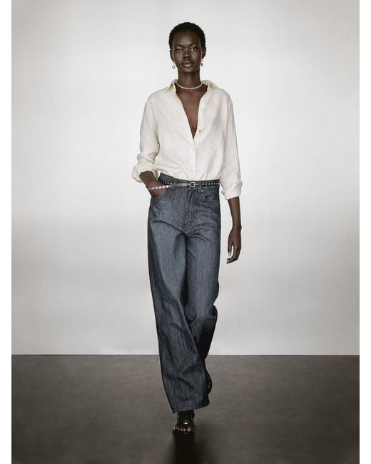 MASSIMO DUTTI White Flowing 100% Linen Shirt