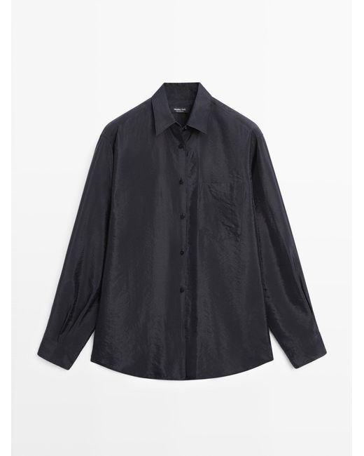 MASSIMO DUTTI Soepelvallende Technische Blouse in het Blue