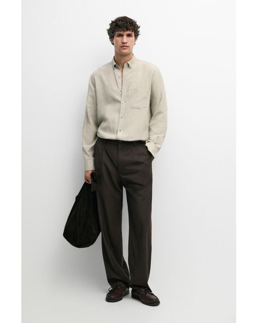 MASSIMO DUTTI White 100% Wool Relaxed Fit Pants for men