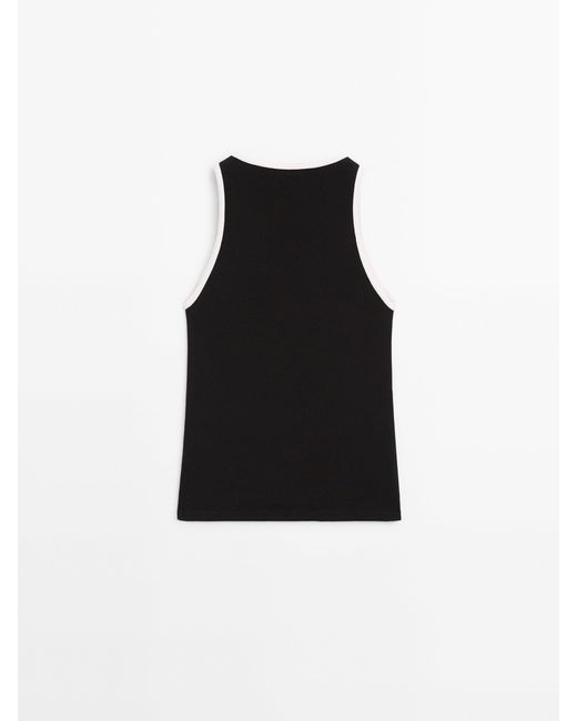 MASSIMO DUTTI Black Contrast Ribbed Top