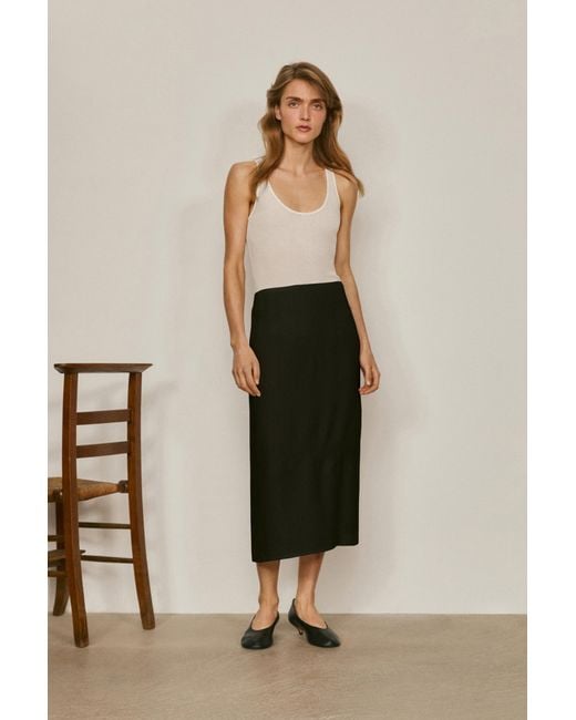 MASSIMO DUTTI Black Straight Midi Skirt