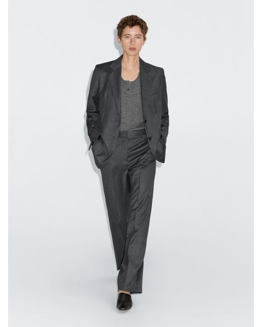 MASSIMO DUTTI Gray Wool Flannel Suit Trousers