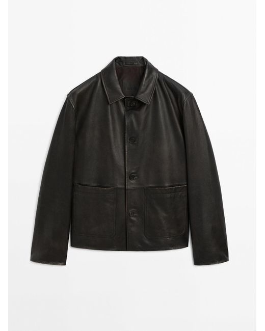 MASSIMO DUTTI Nappaleren Jack Met Versleten Effect in het Black voor heren