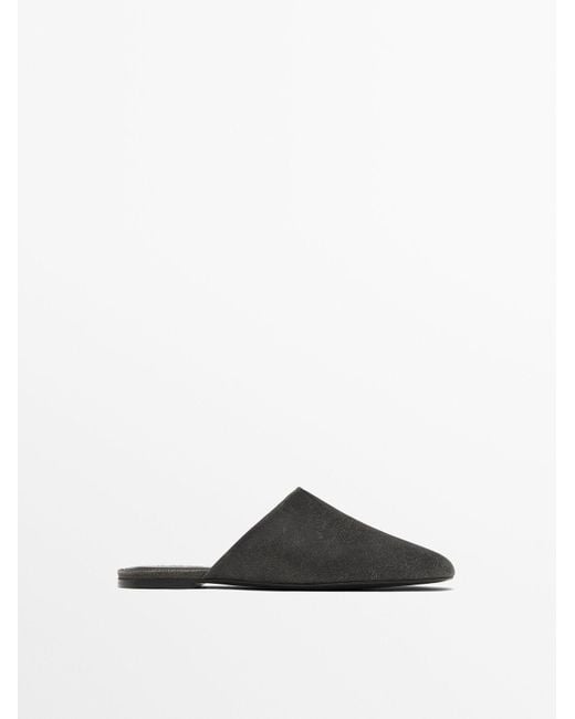 MASSIMO DUTTI White Oiled Leather Mules
