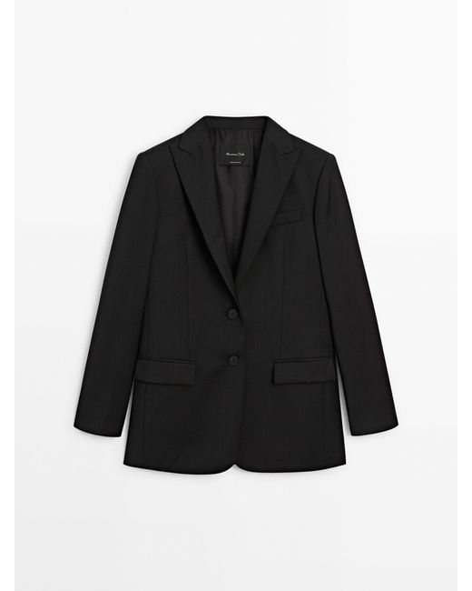 MASSIMO DUTTI Black 100% Cool Wool Suit Blazer