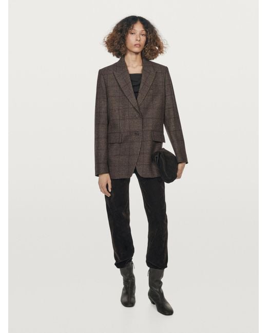MASSIMO DUTTI Brown Check Wool Blend Blazer