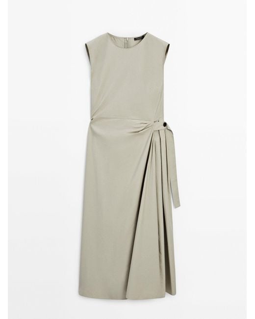 MASSIMO DUTTI Natural Poplin Dress With Knot Detail