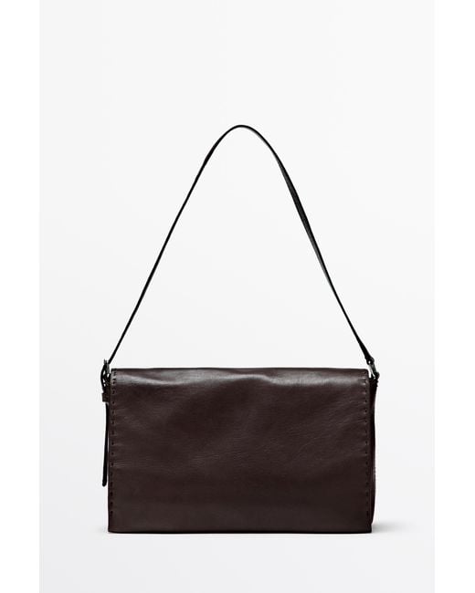 MASSIMO DUTTI Brown Nappa Leather Crossbody Bag With Topstitching