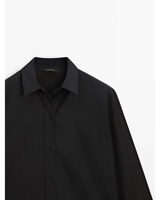 MASSIMO DUTTI Black Cotton Poplin Shirt