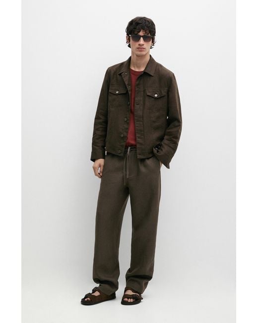 MASSIMO DUTTI Green 100% Linen Herringbone Detail Pants for men