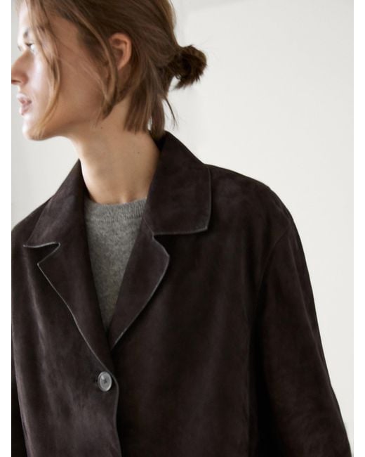 MASSIMO DUTTI Black Suede Leather Blazer With Pockets