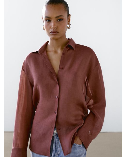 MASSIMO DUTTI Brown Flowing Ramie Blend Shirt