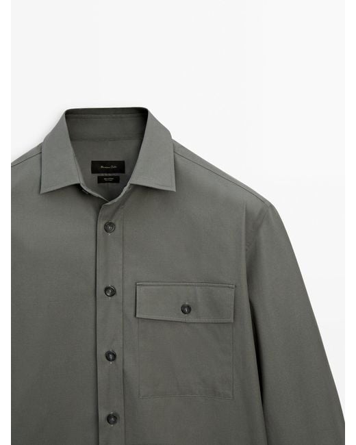 MASSIMO DUTTI Gray Cotton Overshirt With Chest Pocket for men