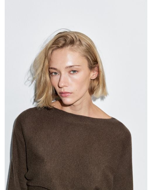 MASSIMO DUTTI Brown Boat Neck Knit Sweater