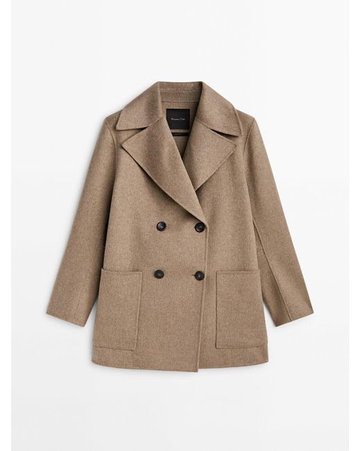 MASSIMO DUTTI Natural Short Wool Blend Coat With Pockets