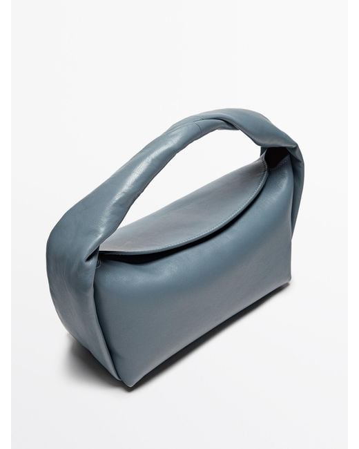 MASSIMO DUTTI Blue Nappa Leather Croissant Bag