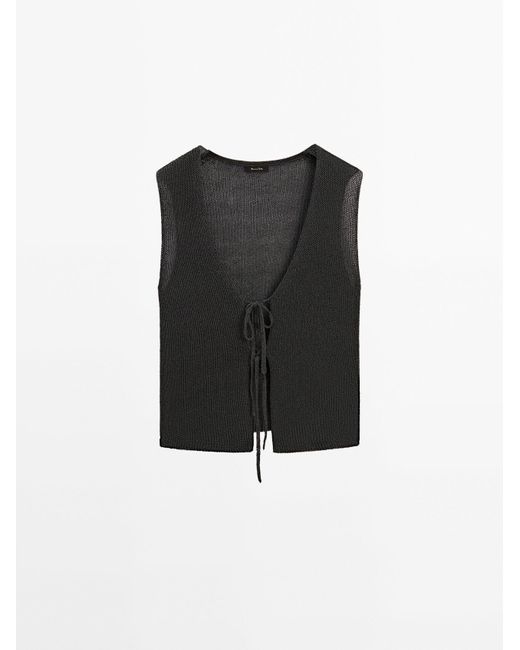 MASSIMO DUTTI Black Knit Vest With Tie Details