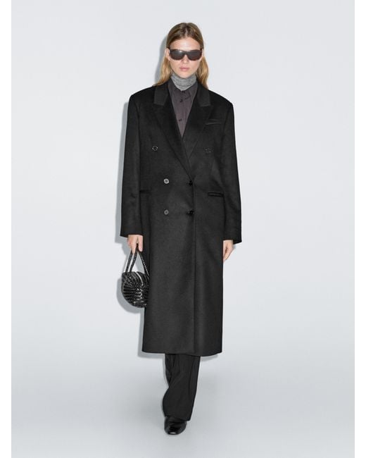 MASSIMO DUTTI 100% Wool Long Double-Breasted Coat in Black | Lyst