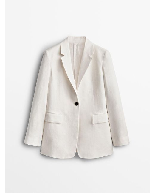 MASSIMO DUTTI Linen One-button Blazer in White | Lyst
