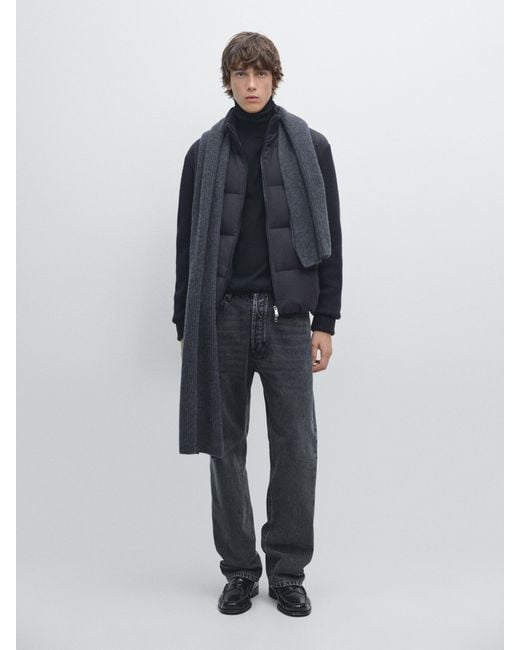 MASSIMO DUTTI Blue Blend Knit Puffer Jacket for men