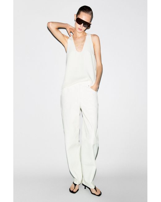 MASSIMO DUTTI White Straight-Leg Leather Pants