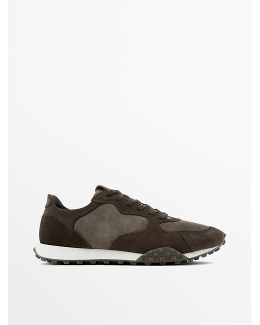 MASSIMO DUTTI Brown Contrast Leather Trainers for men