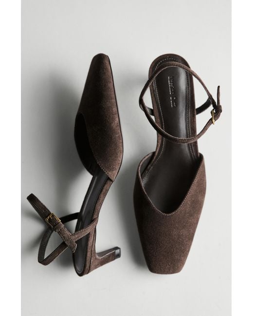 MASSIMO DUTTI Black Split Leather Heeled Shoes