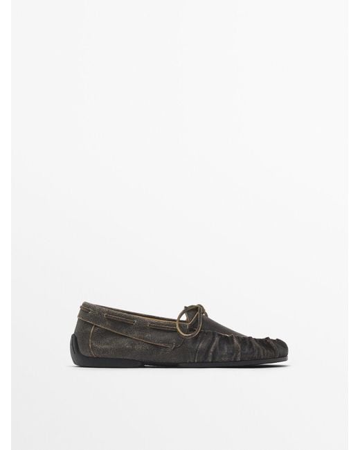 MASSIMO DUTTI White Gathered Loafers With Bow