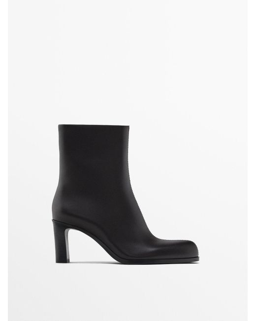 MASSIMO DUTTI Black Absatzstiefelette Aus Leder