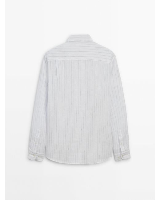 MASSIMO DUTTI White Relaxed Fit Striped Linen Shirt for men
