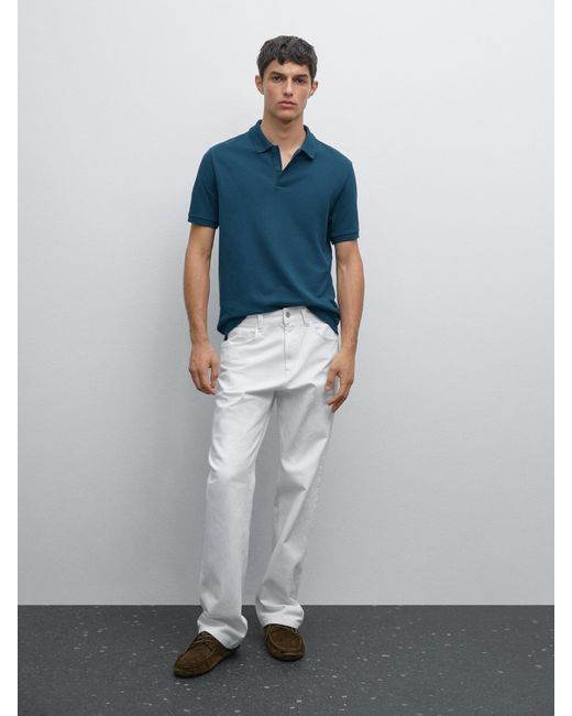 MASSIMO DUTTI Pikee-Poloshirt Aus Baumwolle Mit Mikro-Strukturmuster in Gray für Herren