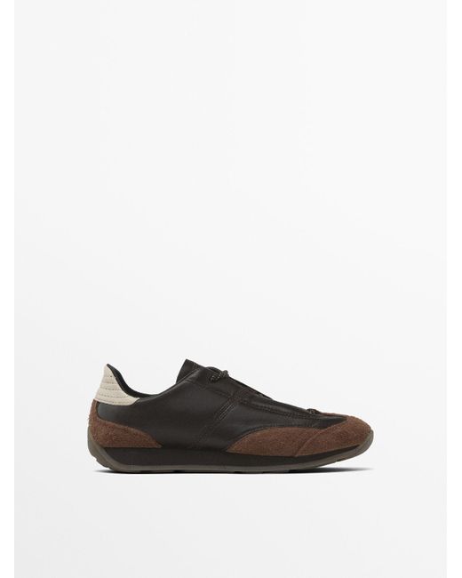 MASSIMO DUTTI White Leather Trainers With Contrast Pieces