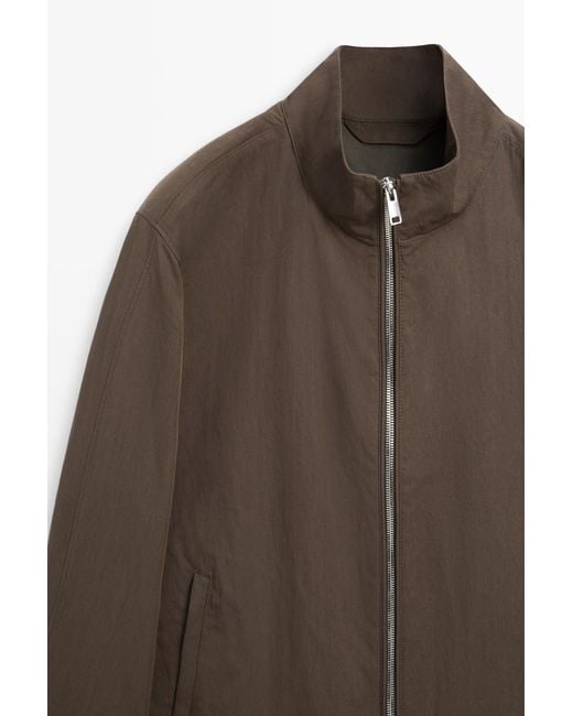MASSIMO DUTTI Brown Cotton Blend High-Neck Jacket for men