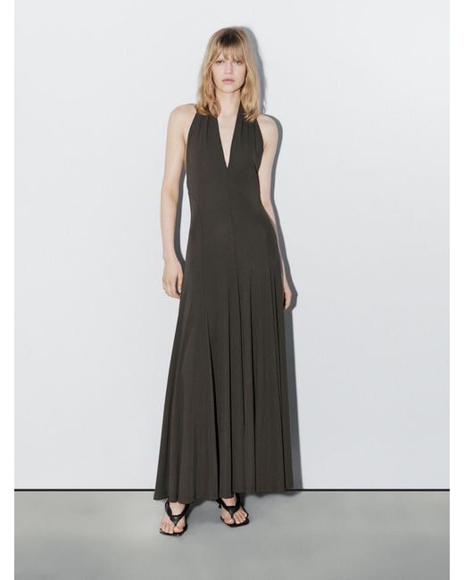 MASSIMO DUTTI Long Flowing Halter-Neck Dress in White | Lyst