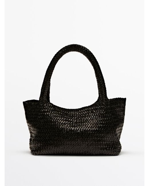 MASSIMO DUTTI Black Mittelgroße Tote-Bag-Tasche Aus Geflochtenem Leder Und Nappaleder