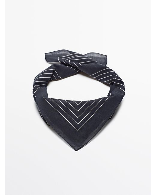 MASSIMO DUTTI Blue Cotton Scarf With Contrast Stripes