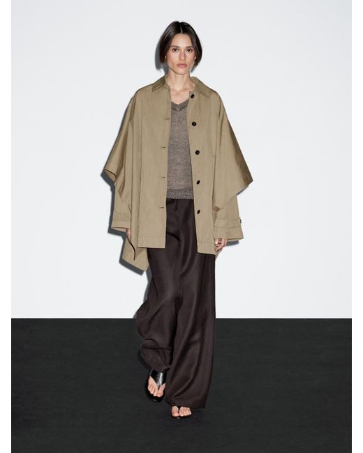 MASSIMO DUTTI Natural Cape Trench Coat With Long Sleeves