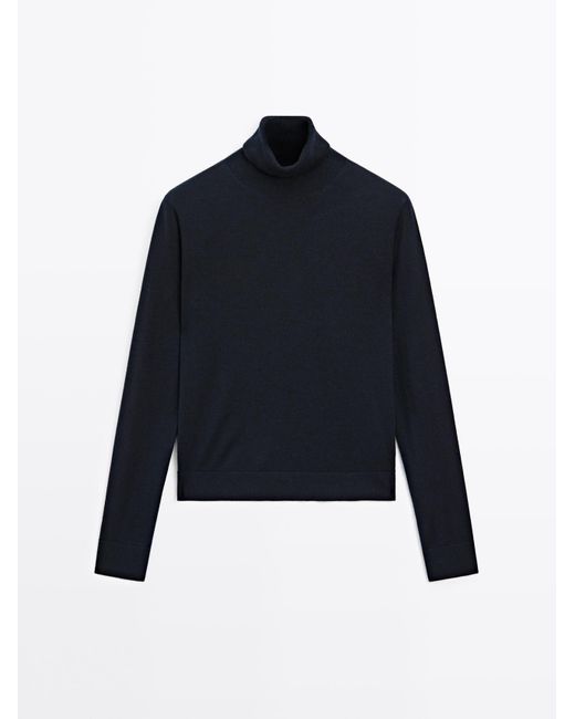 MASSIMO DUTTI Trui Van Wolmix Met Hoge Kraag in het Blue
