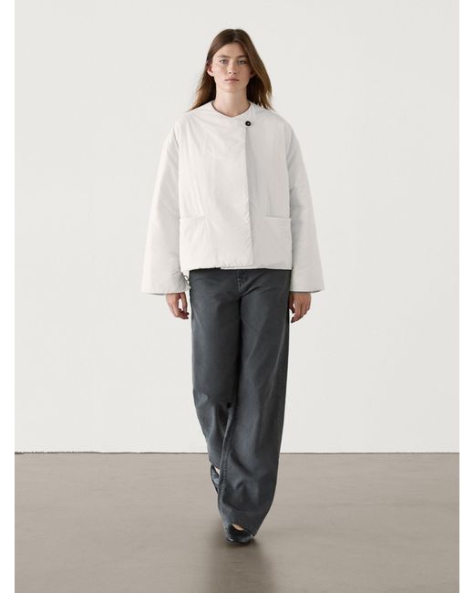 MASSIMO DUTTI White Buttoned Puffer Jacket With Scarf