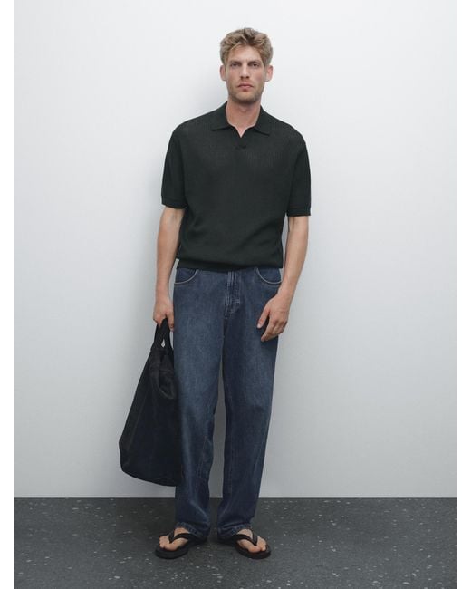 MASSIMO DUTTI Multicolor Cutwork V-Neck Polo Shirt for men