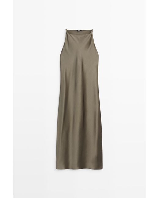 MASSIMO DUTTI Natural Satin Midi Dress
